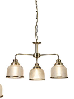 Bistro II 3Lt Pendant-Antique Brass & Holophane Style Glass