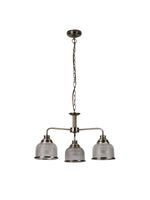 Searchlight Electric Bistro II 3Lt Pendant-Antique Brass & Holophane Style Glass 1683-3AB