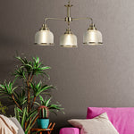 Searchlight Electric Bistro II 3Lt Pendant-Antique Brass & Holophane Style Glass 1683-3AB