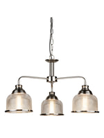 Bistro II 3Lt Pendant- Satin Silver & Holophane Style Glass