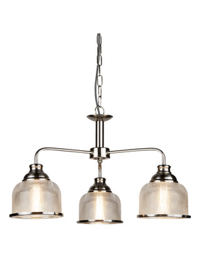 Bistro II 3Lt Pendant- Satin Silver & Holophane Style Glass