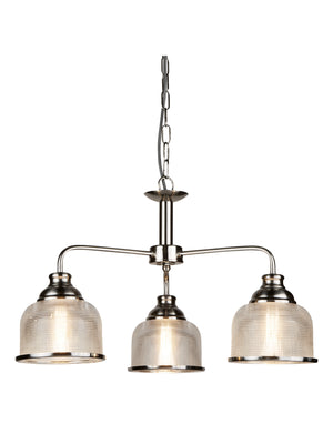 Bistro II 3Lt Pendant- Satin Silver & Holophane Style Glass