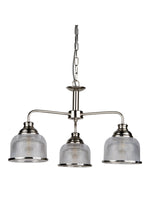 Searchlight Electric Bistro II 3Lt Pendant- Satin Silver & Holophane Style Glass 1683-3SS