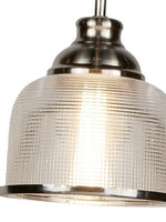 Searchlight Electric Bistro II 3Lt Pendant- Satin Silver & Holophane Style Glass 1683-3SS