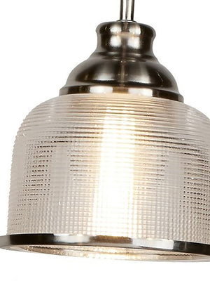 Searchlight Electric Bistro II 3Lt Pendant- Satin Silver & Holophane Style Glass 1683-3SS