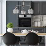 Searchlight Electric Bistro II 3Lt Pendant- Satin Silver & Holophane Style Glass 1683-3SS