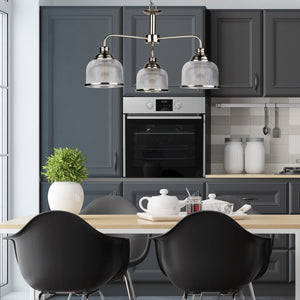 Searchlight Electric Bistro II 3Lt Pendant- Satin Silver & Holophane Style Glass 1683-3SS