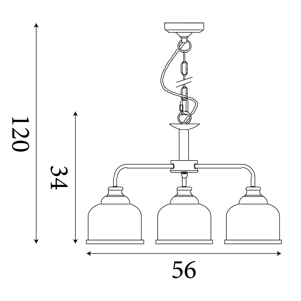 Searchlight Electric Bistro II 3Lt Pendant- Satin Silver & Holophane Style Glass 1683-3SS