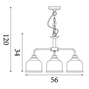 Searchlight Electric Bistro II 3Lt Pendant- Satin Silver & Holophane Style Glass 1683-3SS