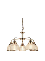 Bistro II 5Lt Pendant -Antique Brass & Holophane Style Glass