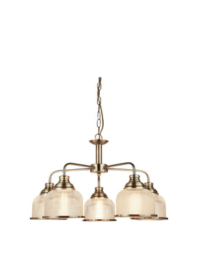 Bistro II 5Lt Pendant -Antique Brass & Holophane Style Glass