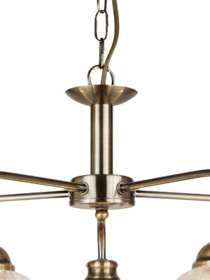 Searchlight Electric Bistro II 5Lt Pendant -Antique Brass & Holophane Style Glass 1685-5AB