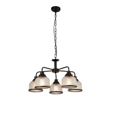 Highworth 5Lt Pendant - Black Metal & Holophane Style Glass