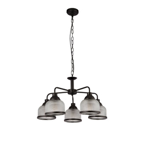 Searchlight Electric Highworth 5Lt Pendant - Black Metal & Holophane Style Glass 1685-5BK