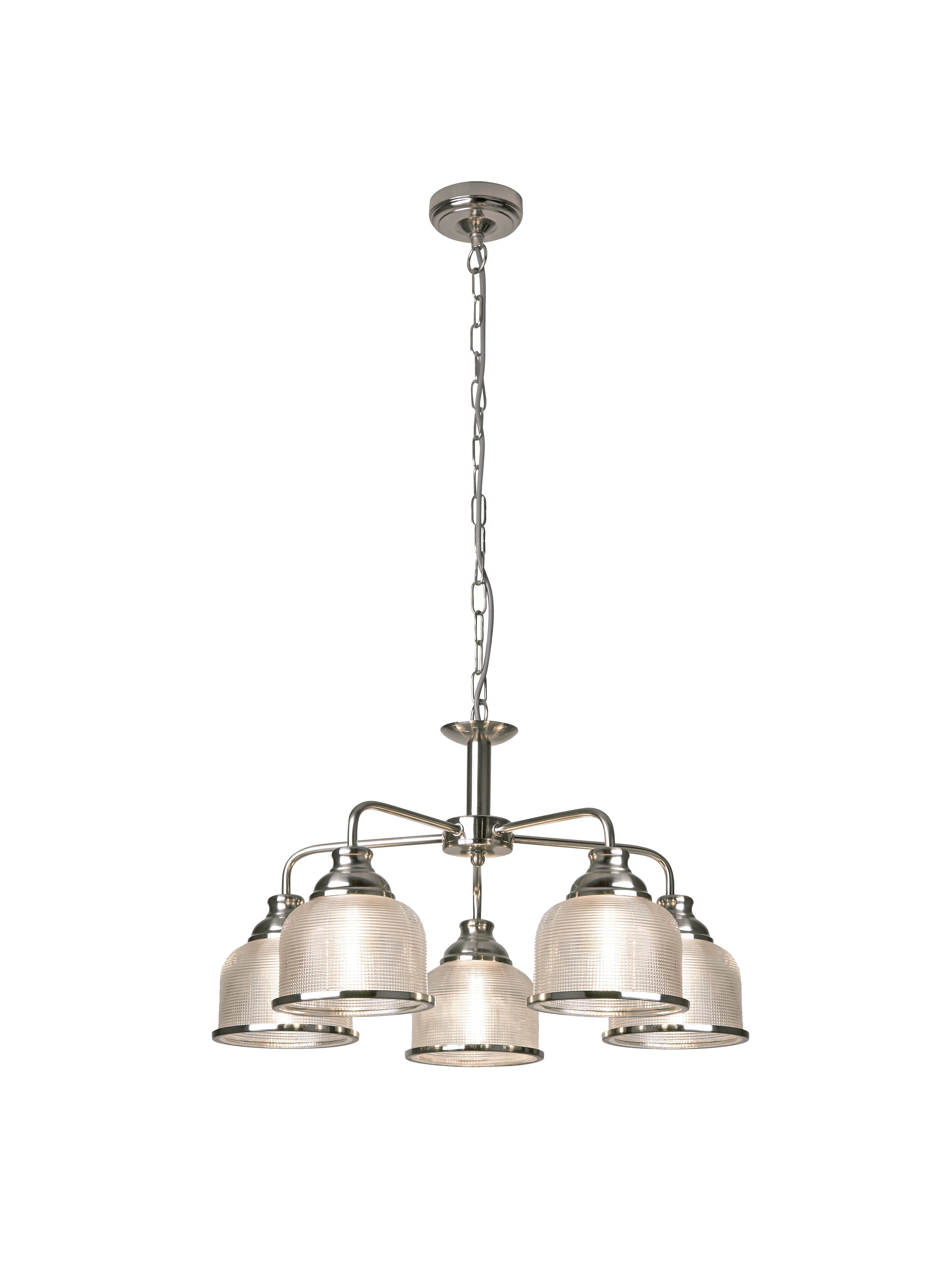 Bistro II 5Lt Pendant- Satin Silver & Holophane Style Glass