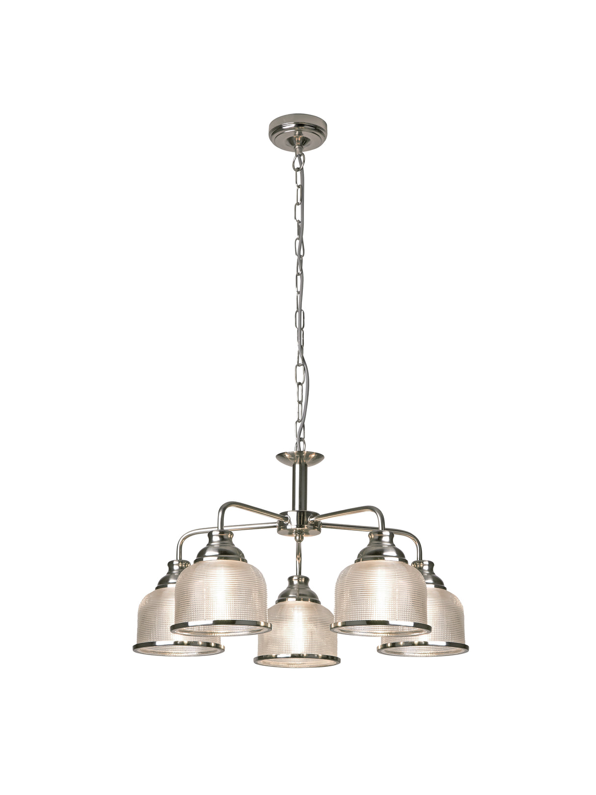 Bistro II 5Lt Pendant- Satin Silver & Holophane Style Glass