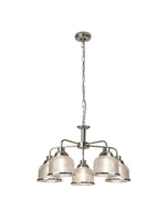 Bistro II 5Lt Pendant- Satin Silver & Holophane Style Glass