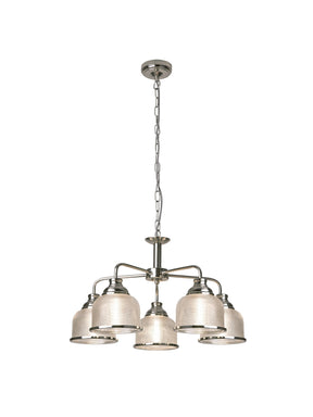 Bistro II 5Lt Pendant- Satin Silver & Holophane Style Glass