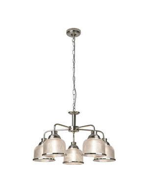 Bistro II 5Lt Pendant- Satin Silver & Holophane Style Glass
