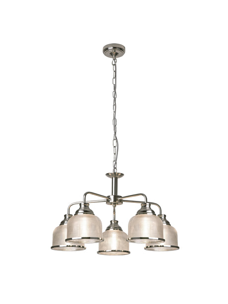 Bistro II 5Lt Pendant- Satin Silver & Holophane Style Glass