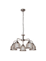 Searchlight Electric Bistro II 5Lt Pendant- Satin Silver & Holophane Style Glass 1685-5SS