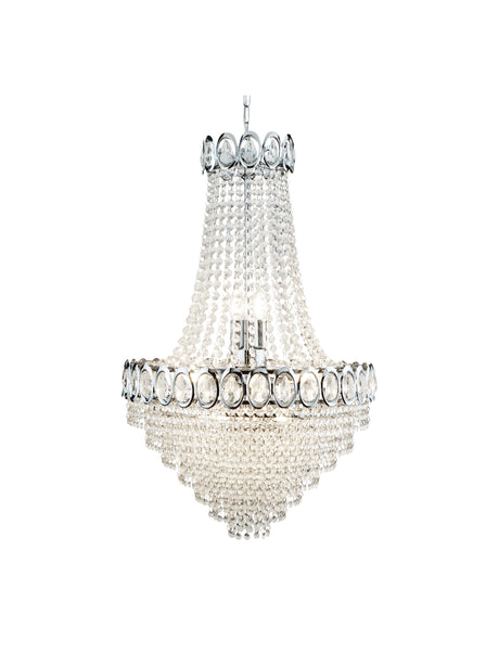 Louis Phillipe  11Lt Chandelier - Chrome Metal & Crystal
