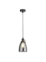 Camden 1Lt Pendant  - Black Chrome Metal & Smoked Glass