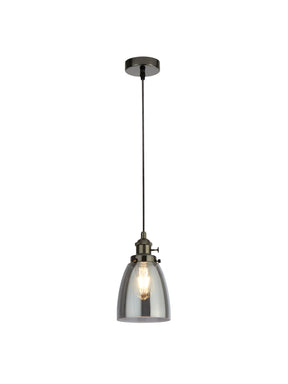 Camden 1Lt Pendant  - Black Chrome Metal & Smoked Glass