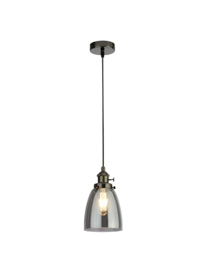Camden 1Lt Pendant  - Black Chrome Metal & Smoked Glass