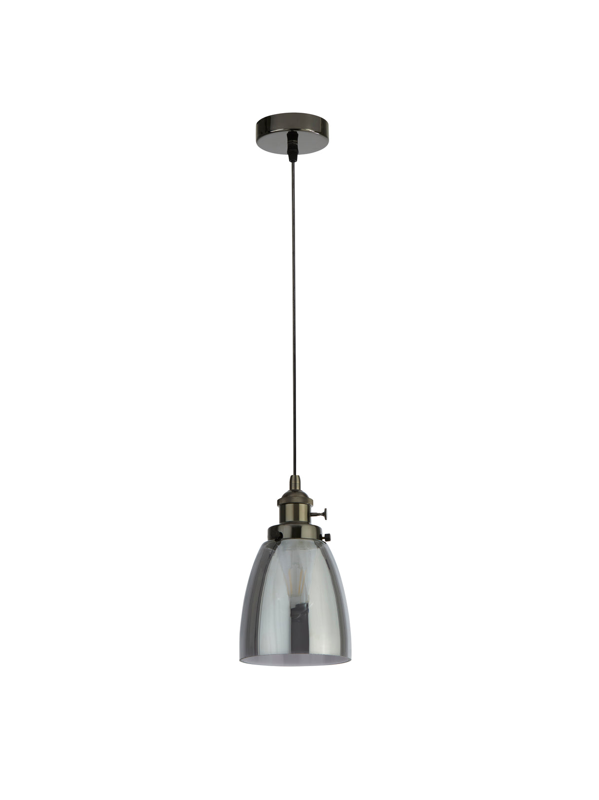 Searchlight Electric Camden 1Lt Pendant  - Black Chrome Metal & Smoked Glass 1921-1BC