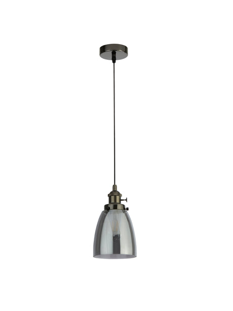 Searchlight Electric Camden 1Lt Pendant  - Black Chrome Metal & Smoked Glass 1921-1BC