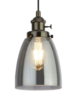 Searchlight Electric Camden 1Lt Pendant  - Black Chrome Metal & Smoked Glass 1921-1BC