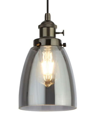 Searchlight Electric Camden 1Lt Pendant  - Black Chrome Metal & Smoked Glass 1921-1BC