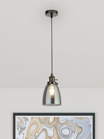 Searchlight Electric Camden 1Lt Pendant  - Black Chrome Metal & Smoked Glass 1921-1BC