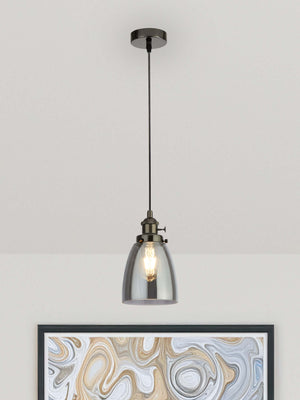 Searchlight Electric Camden 1Lt Pendant  - Black Chrome Metal & Smoked Glass 1921-1BC