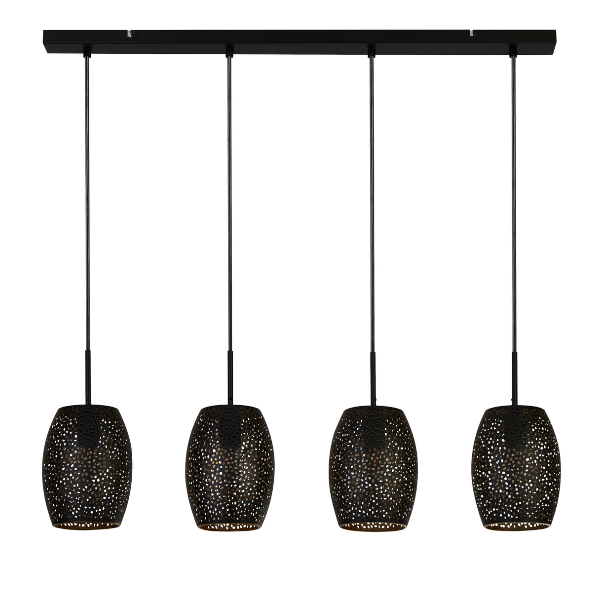 Searchlight Electric Laser 4Lt Bar Pendant - Black & Gold Laser Cut Metal 19231-4BGO
