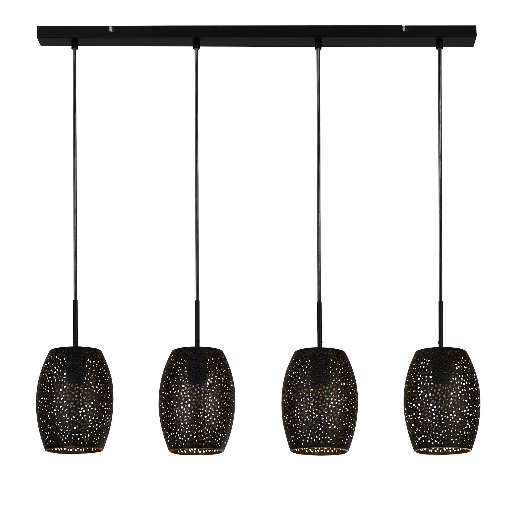 Searchlight Electric Laser 4Lt Bar Pendant - Black & Gold Laser Cut Metal 19231-4BGO
