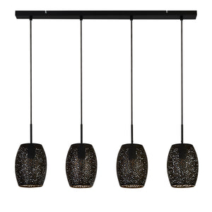 Searchlight Electric Laser 4Lt Bar Pendant - Black & Gold Laser Cut Metal 19231-4BGO