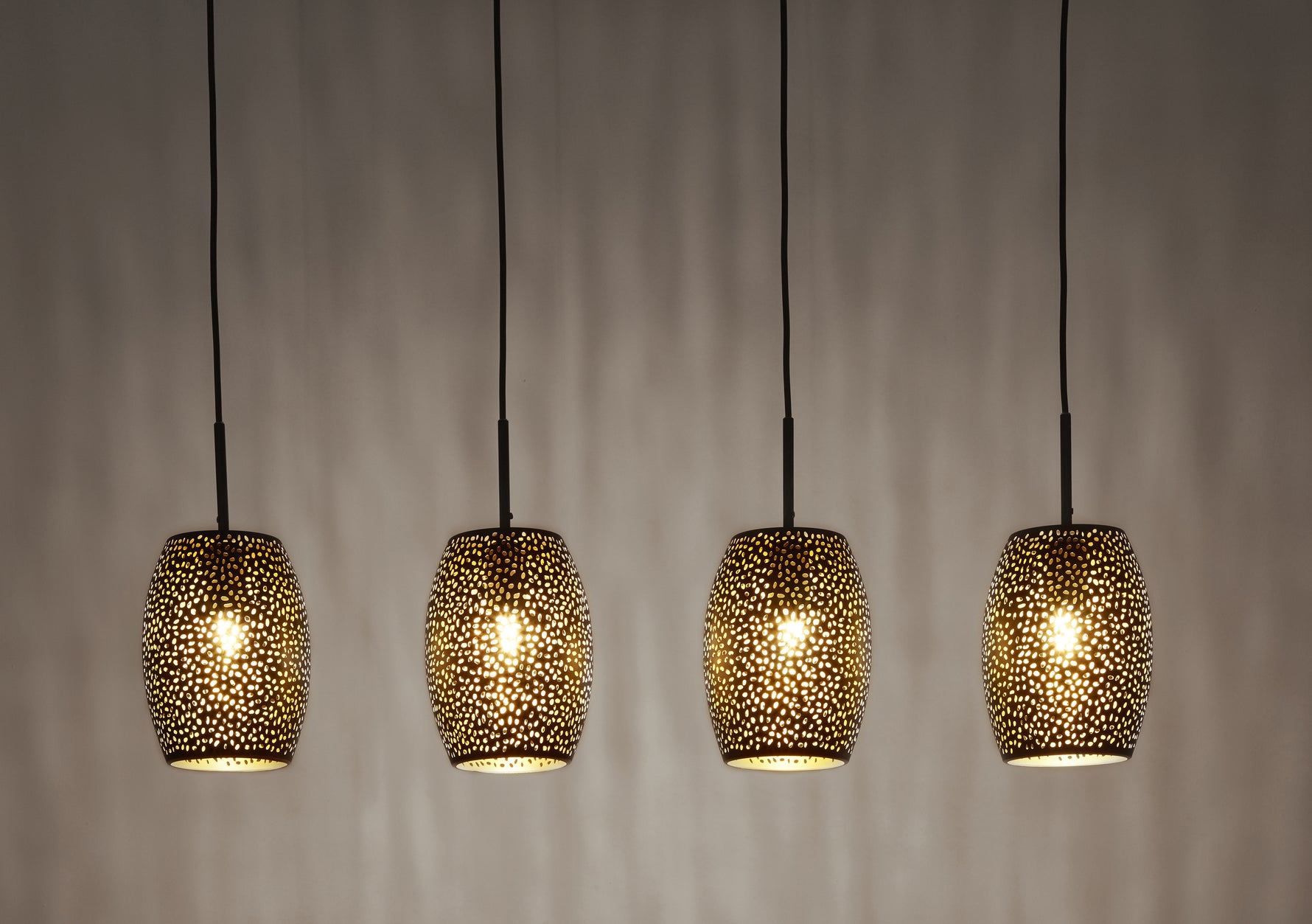 Searchlight Electric Laser 4Lt Bar Pendant - Black & Gold Laser Cut Metal 19231-4BGO