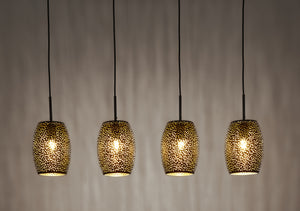 Searchlight Electric Laser 4Lt Bar Pendant - Black & Gold Laser Cut Metal 19231-4BGO