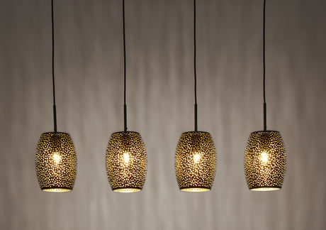 Searchlight Electric Laser 4Lt Bar Pendant - Black & Gold Laser Cut Metal 19231-4BGO