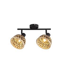 Lance 2Lt Spotlight Bar - Black Metal & Bamboo Shade