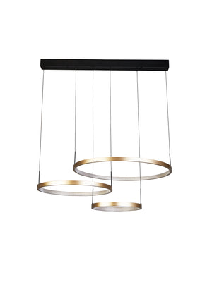 Searchlight Electric Grace 3 Ring Pendant - Black & Gold Metal 20227-3GO