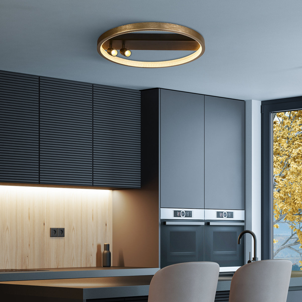 Searchlight Electric Grace Flush - Black & Gold Metal 20228-2GO