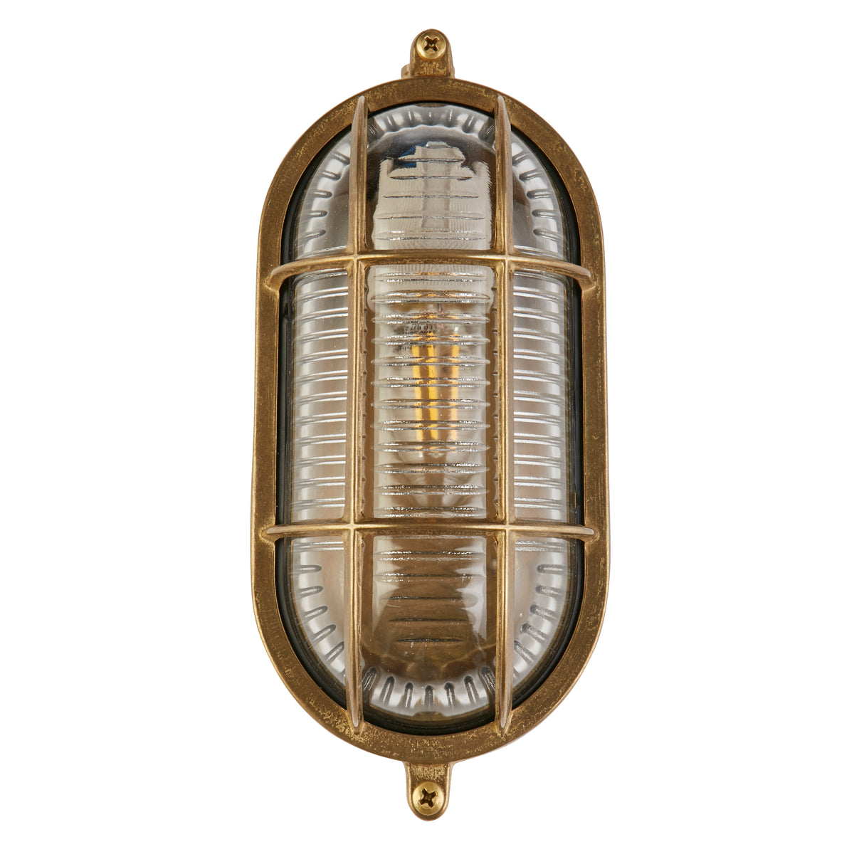 Searchlight Electric Bulkhead Oval Outdoor Light - Solid Brass & Ribbed Glass 20361PB