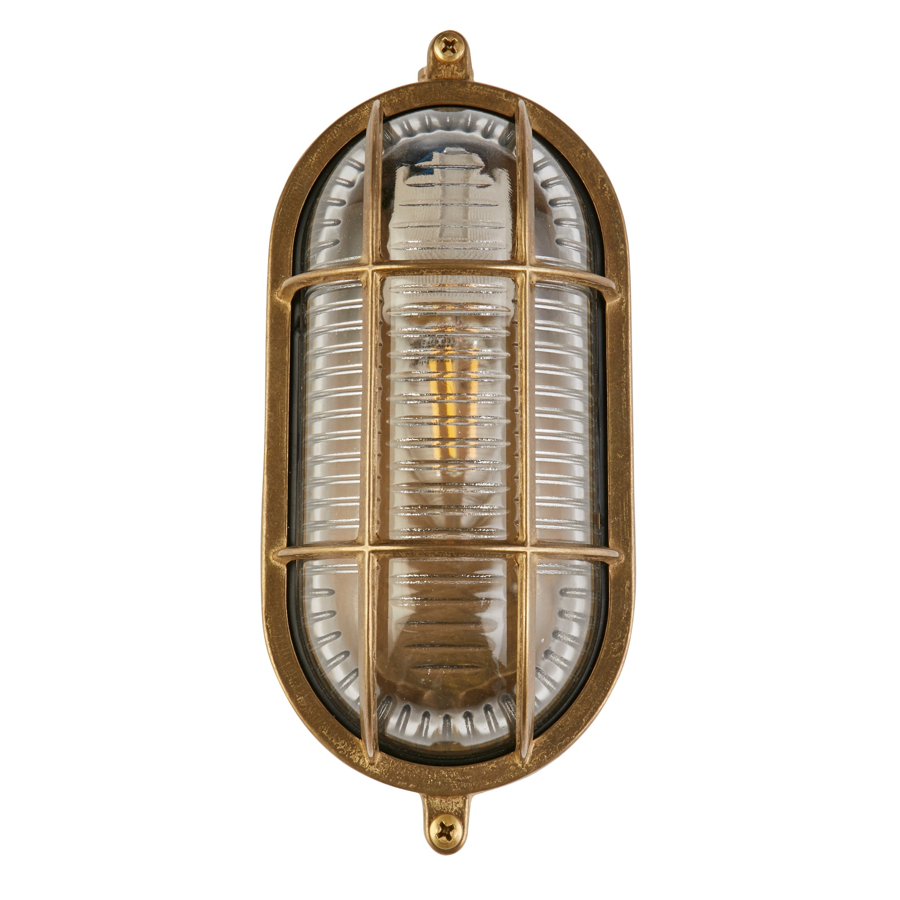 Searchlight Electric Bulkhead Oval Outdoor Light - Solid Brass & Ribbed Glass 20361PB