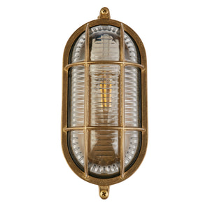 Searchlight Electric Bulkhead Oval Outdoor Light - Solid Brass & Ribbed Glass 20361PB