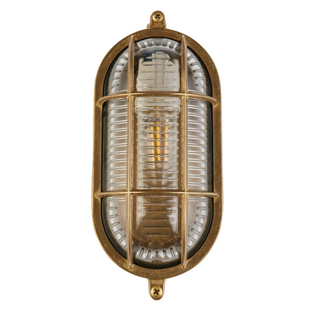 Searchlight Electric Bulkhead Oval Outdoor Light - Solid Brass & Ribbed Glass 20361PB