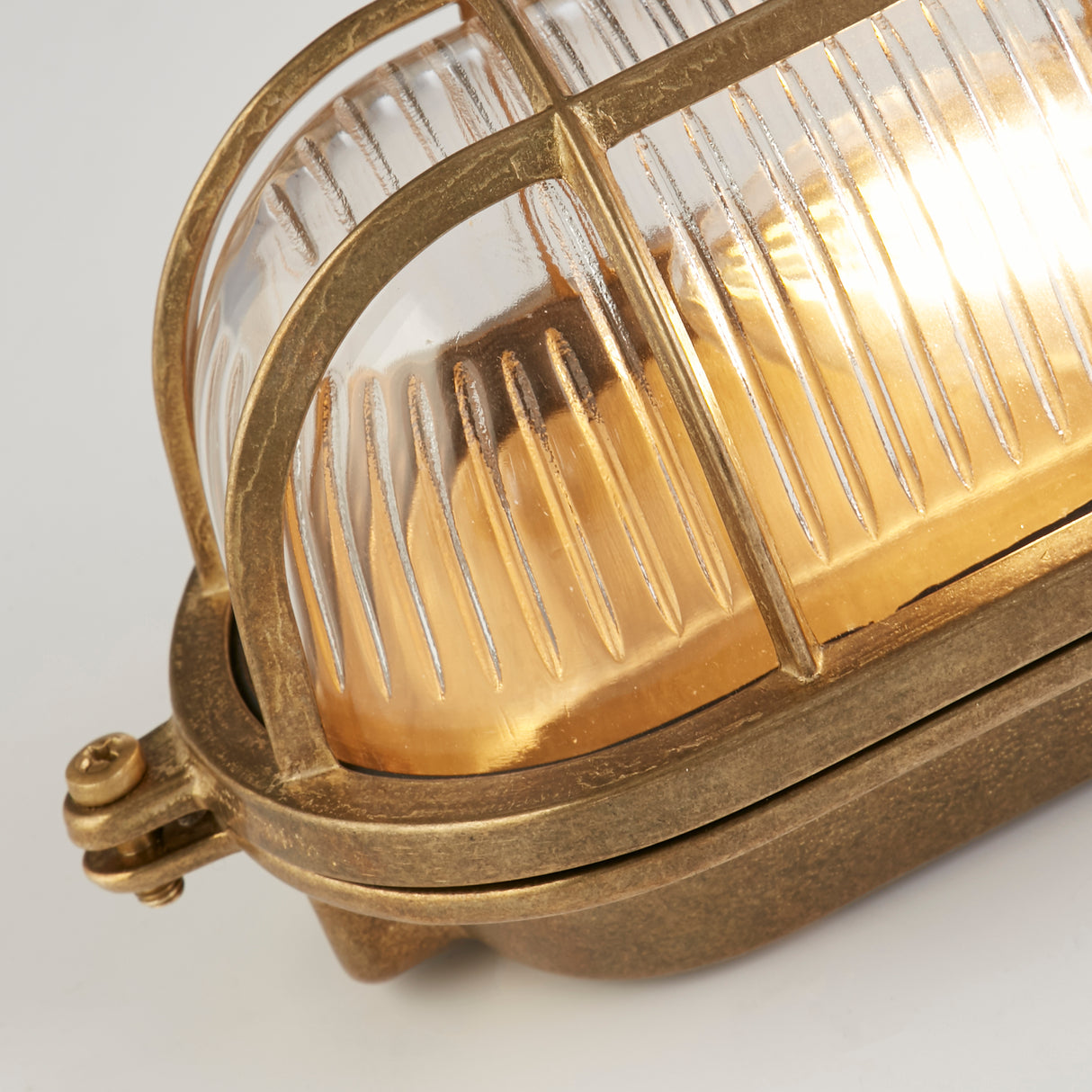 Searchlight Electric Bulkhead Oval Outdoor Light - Solid Brass & Ribbed Glass 20361PB