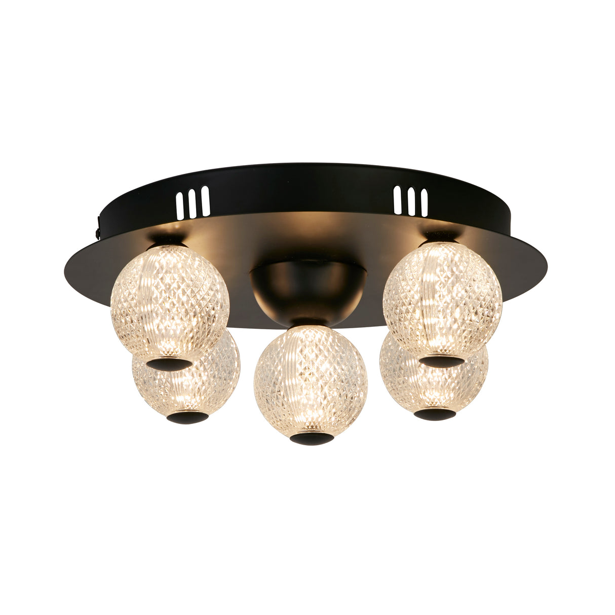 Asteroid LED Flush, Black Metal with Clear Acrylic Balls